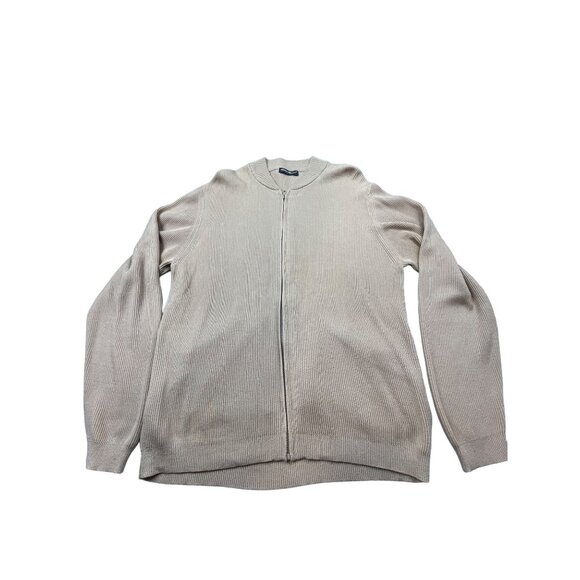 Eddie Bauer Mens Medium Beige Full-Zip Ribbed Cotton Sweater Full Zip Cardigan - Picture 1 of 7
